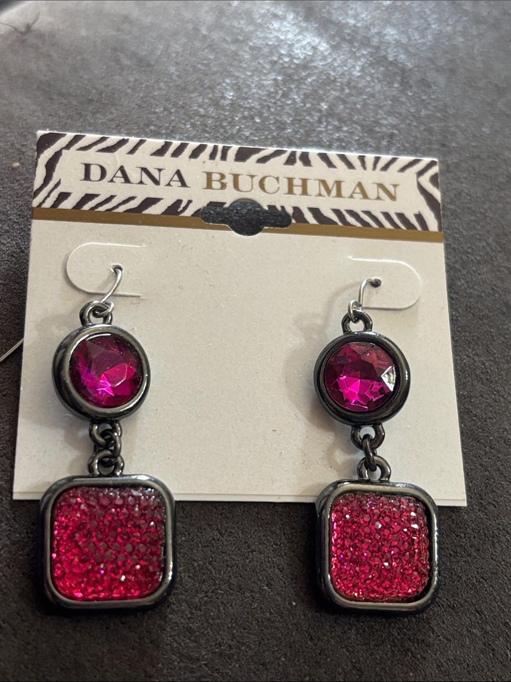 Dana Buchman Fuchsia Faceted and Glitter Drop Earrings